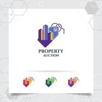 propriété vendre logo concept vectoriel d'icône d'étiquette de prix et illustration immobilière pour la construction, la résidence et la propriété.