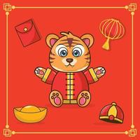 vecteur gratuit de célébration du nouvel an chinois du tigre année mignonne