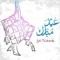 carte de voeux eid mubarak sur le style doodle vecteur