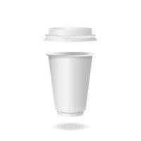 vecteur 3d réaliste papier blanc tasse de boisson jetable isolé sur fond blanc. café, soda, thé, cocktail, milk-shake. modèle de conception d'emballage pour la maquette. premier plan