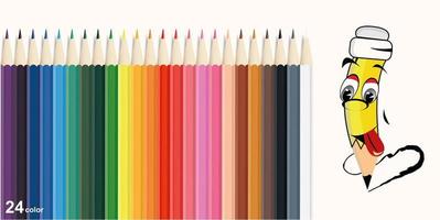 crayons de couleur dans le style arc-en-ciel, ensemble de crayons de couleur. illustration vectorielle d'un thème scolaire sur fond blanc avec des crayons multicolores et une grimace vecteur