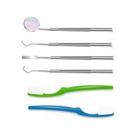 un ensemble d'instruments pour la stamatologie. ensemble de vecteurs d'outils avec des brosses à dents. vecteur réaliste.