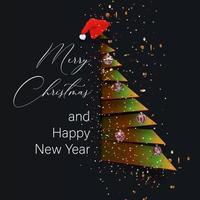 joyeux noël bonne année triangle d'or arbre low poly. arbre de Noël, design, illustration vectorielle. arbre de Noël créatif. joyeux noël carte de voeux vecteur