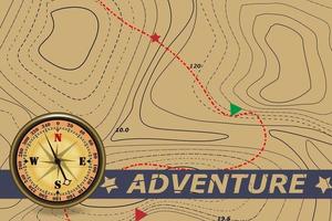 voyager. boussole et carte d'aventure et d'azimut. l'arrière-plan de l'itinéraire sur la carte de contour. symbole du tourisme et des voyages. vecteur