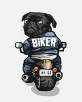 illustration de moto de dessin animé drôle de chien noir vecteur