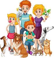 famille heureuse avec leurs chiens en style cartoon vecteur