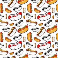 caricature de modèle sans couture de hot-dog vecteur