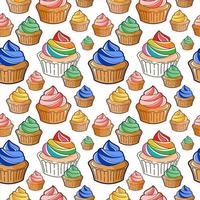 modèle sans couture de dessin animé boulangerie cupcake vecteur