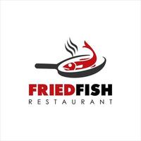 logo de la nourriture poisson frit poêle à frire vecteur