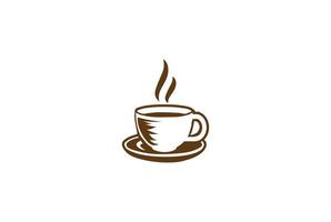 tasse à café dessinée à la main rétro vintage avec grain de café pour café restaurant ou vecteur de conception de logo de produit agricole