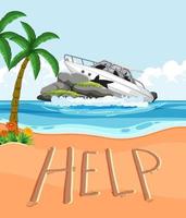 aider à signer sur une île déserte avec un accident de hors-bord sur une île rocheuse