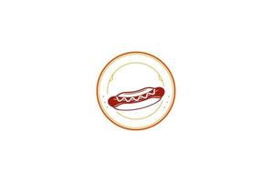 Circulaire vintage retro hot dog saucisse étiquette logo design vecteur