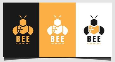 modèle de logo de technologie moderne abeille à miel vecteur