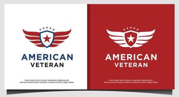 modèle de conception de logo national patriotique bouclier vétéran américain vecteur