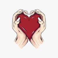 illustration de dessin à la main tenant un coeur rouge serré de la saint valentin vecteur