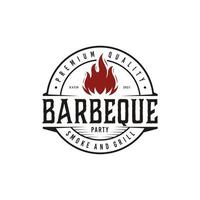 Vintage bbq grill barbecue étiquette timbre vecteur de conception de logo