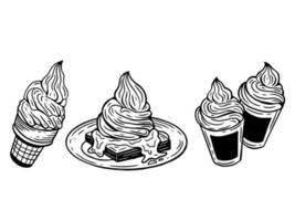 ensemble dessinés à la main crème glacée dessert pâtisseries menu café restaurants illustration vecteur