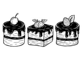 ensemble de gâteau dessiné à la main dessert pâtisseries menu café restaurants illustration vecteur