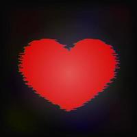 coeur rouge avec effet glitch sur fond sombre. carte de voeux pour la saint-valentin. symbole de l'illustration vectorielle de l'amour. modèle de conception facile à modifier. vecteur