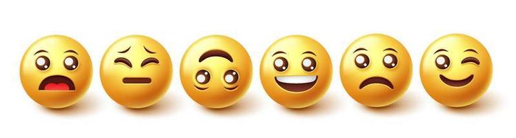 ensemble de vecteurs de caractères emoji émoticônes. caractères d'émoticônes emojis dans l'émotion de réaction faciale isolés sur fond blanc pour la collection de conception d'expressions 3d. illustration vectorielle. vecteur
