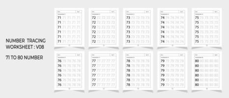 feuilles de calcul de traçage de numéros de maternelle, mathématiques pour la conception de jeux mathématiques éducatifs, feuille de calcul imprimable vecteur