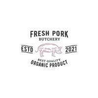 modèle de conception de logo de viande de porc vecteur premium, porc, porc, cochon, boucherie, viande fraîche, boucherie
