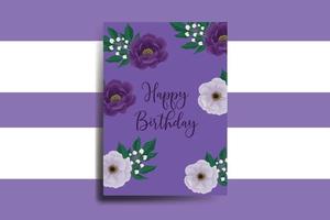 carte de voeux carte d'anniversaire aquarelle numérique modèle de conception de fleur de pivoine violette dessinée à la main vecteur