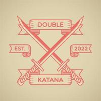 emblème d'épées katana croisées avec un style d'art en ligne simple