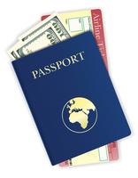 passeport avec illustration vectorielle argent et billet d&#39;avion vecteur