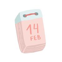 illustration mignonne de saint valentin avec la date du 14 février sur le calendrier vecteur