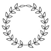 couronne ronde de brindilles avec des feuilles. image en noir et blanc.la couronne de laurier de style renommée.doodle. cadre rond de leaves.vector vecteur