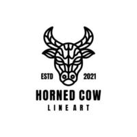 le vecteur de conception de logo est créé dans le style d'un dessin au trait qui forme une vache à cornes