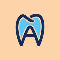 combinaison de conception de logo lettre initiale a et dentaire avec style d'art en ligne vecteur