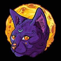 logo chat violet nuit lune vecteur