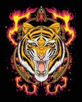 roi tigre en colère avec logo flamme vecteur