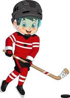 dessin animé petit garçon jouant au hockey
