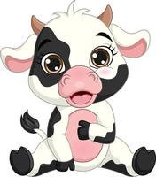 mignon petit dessin animé vache assis vecteur