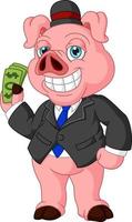 cochon de dessin animé riche tenant un argent