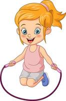 dessin animé petite fille à la corde à sauter vecteur