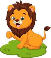 dessin animé mignon bébé lion dans l'herbe vecteur