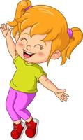 dessin animé heureux petite fille sautant vecteur