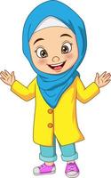dessin animé heureux fille musulmane sur fond blanc vecteur