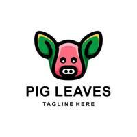 logo design dessin animé personnage vecteur combinaison feuilles et cochon