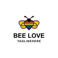 création de logo vectoriel mascotte simple d'abeille à double sens et d'amour en couleur