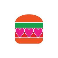 combinaison de hamburger avec amour sur fond blanc, création de logo vectoriel