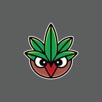 combinaison de conception de logo vectoriel mascotte simple hibou et feuilles de cannabis