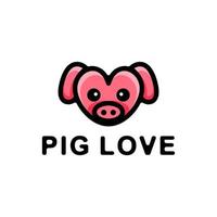 conception de logo combinaison de vecteur de personnage de dessin animé amour et cochon