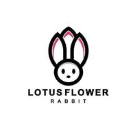 combinaison de fleurs de lotus et de lapin avec un style d'art en ligne sur fond blanc, création de logo vectoriel modèle modifiable