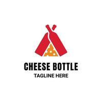 combinaison de fromages avec bouteille de vin, création de logo vectoriel plat et minimaliste en couleur d'arrière-plan blanc