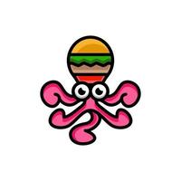 combinaison de conception de logo de mascotte simple de poulpe et de hamburger vecteur